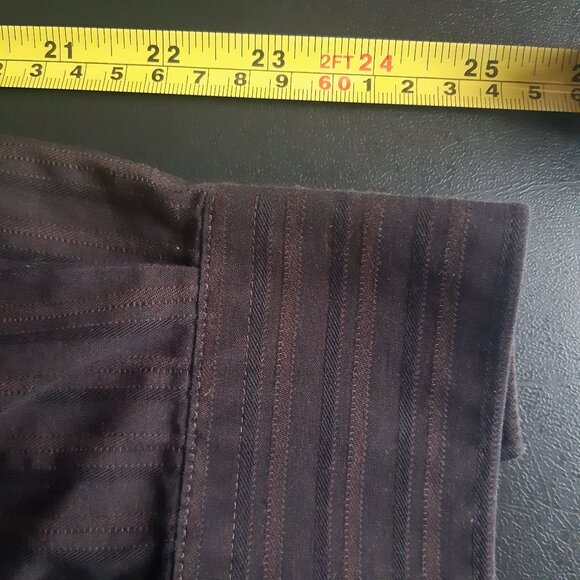 Perry Ellis SZ M Men's 100% Cotton Brown Striped Button Up Shirt - Picture 8 of 10